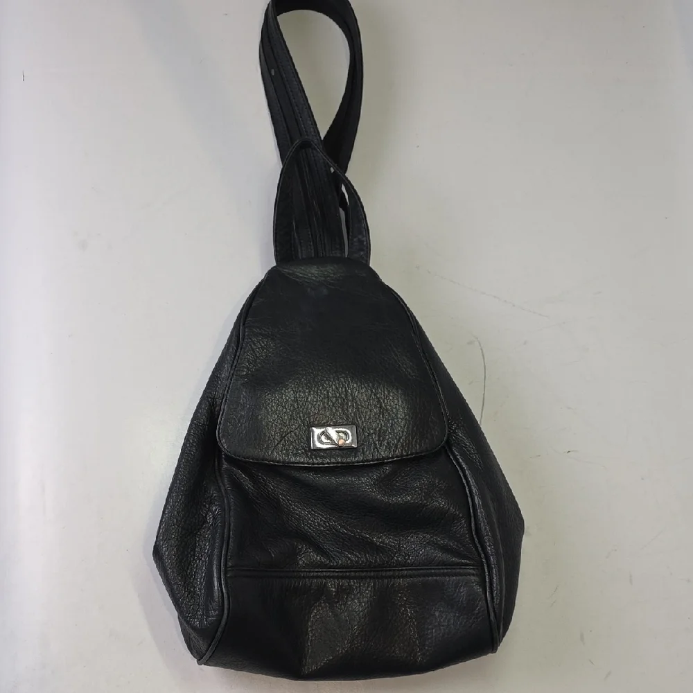 Black Leather Backpack Travel‎ Shoulder Bag Zip With Pockets Purse